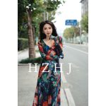 HZHJ新款原创设计师 花棕秘境 连衣裙复古显瘦高级2147