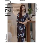 HZHJ新款原创设计师款黑耀兰花连衣裙显白显瘦高级轻奢通勤763