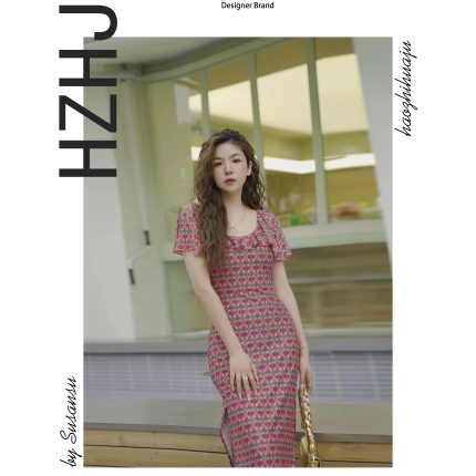 HZHJ新款原创设计师品牌粉蝴蝶花连衣裙小众洋气高级感473